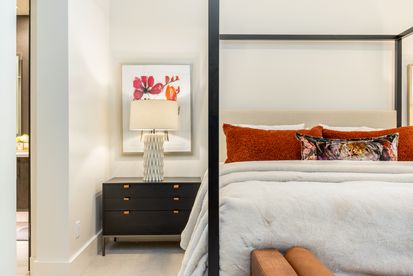 Nightstand and floral art detail