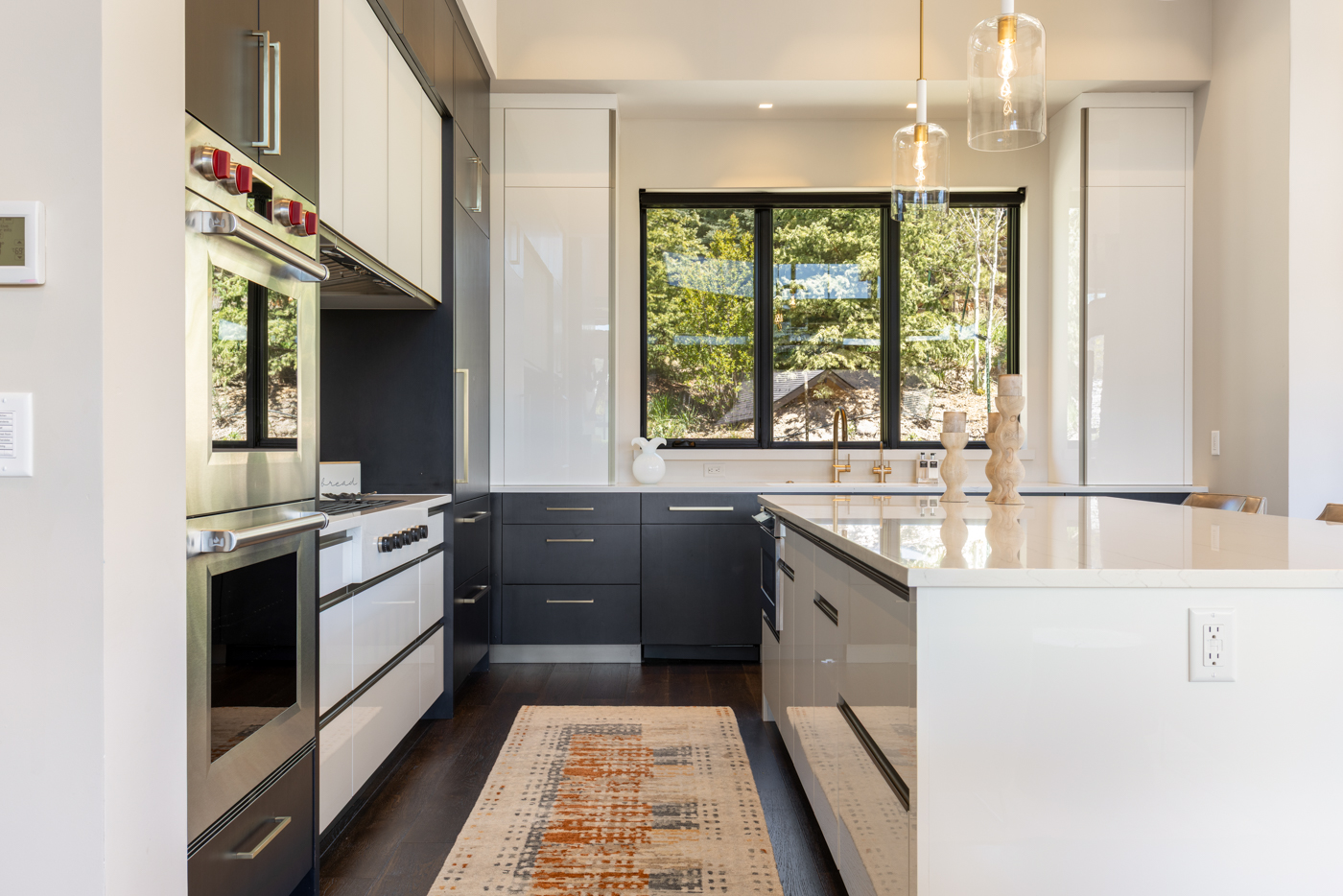 Kitchen toward the hillside windows