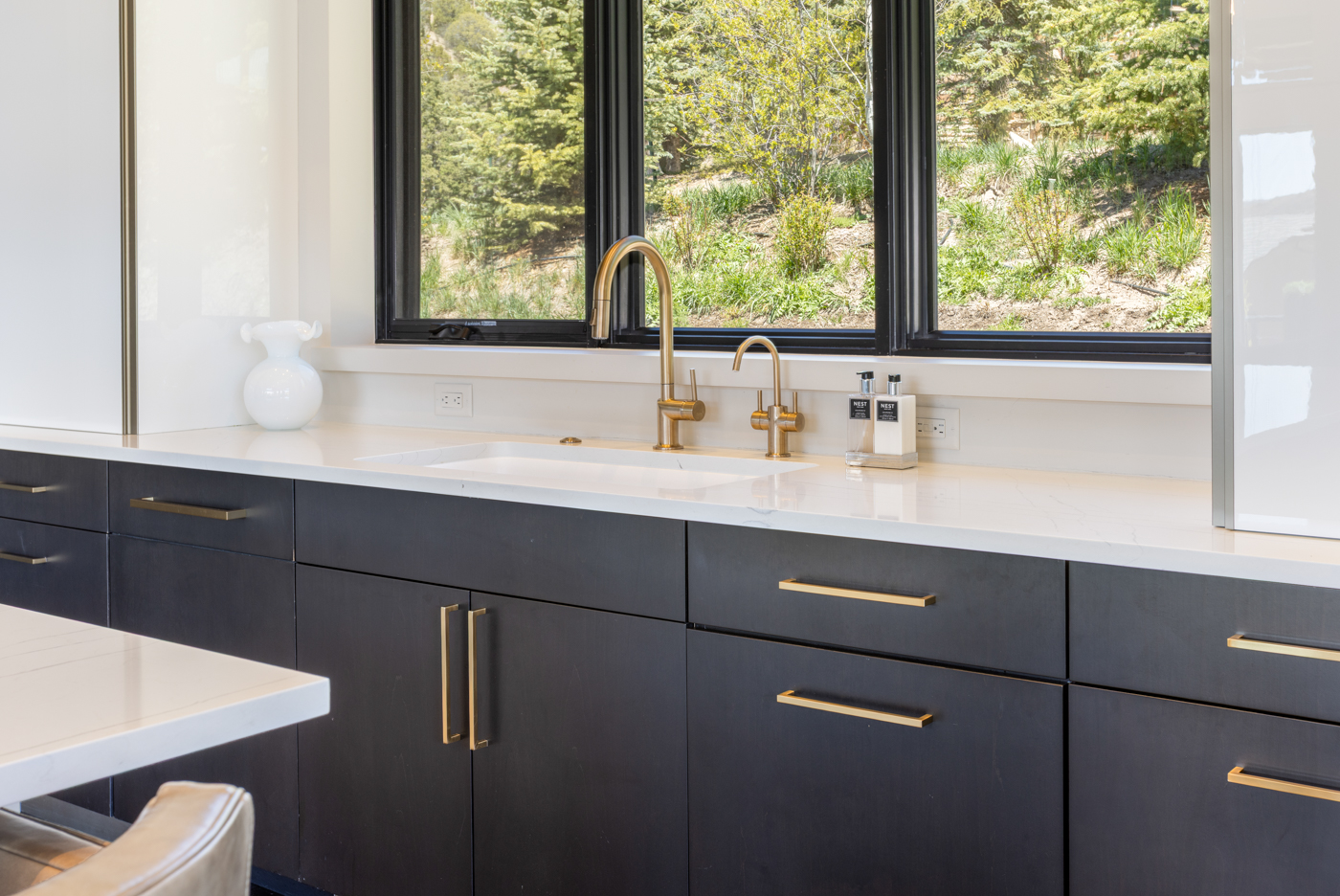 Prep sink with brass fixtures