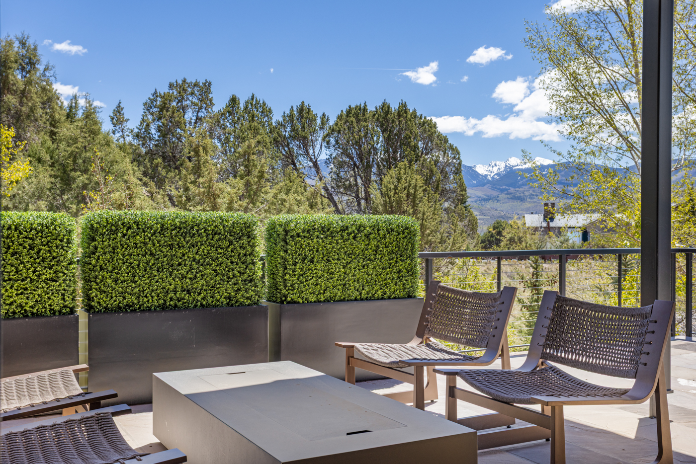 Terrace with snow-capped mountain views