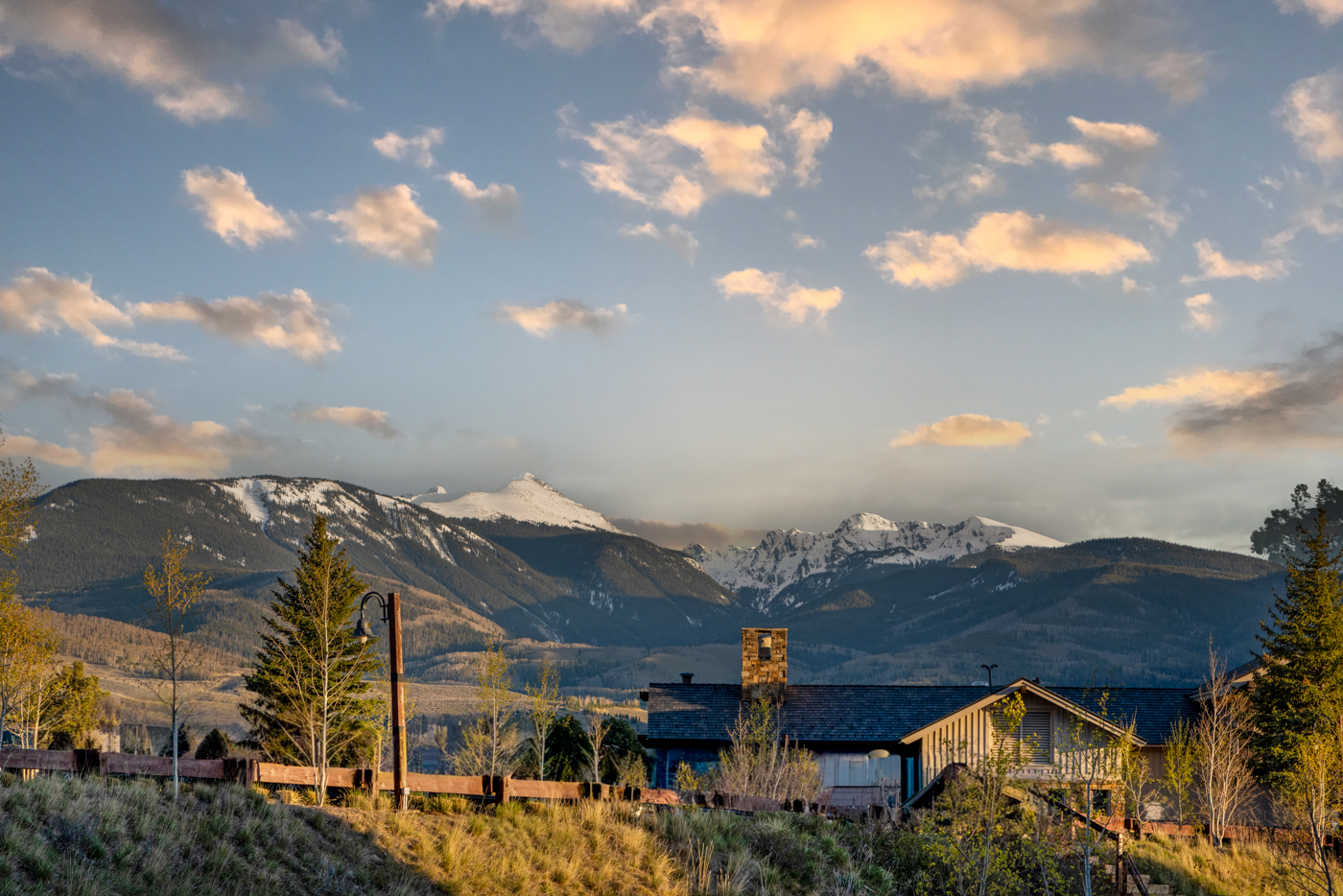 Snow-capped peaks at sunset from the property