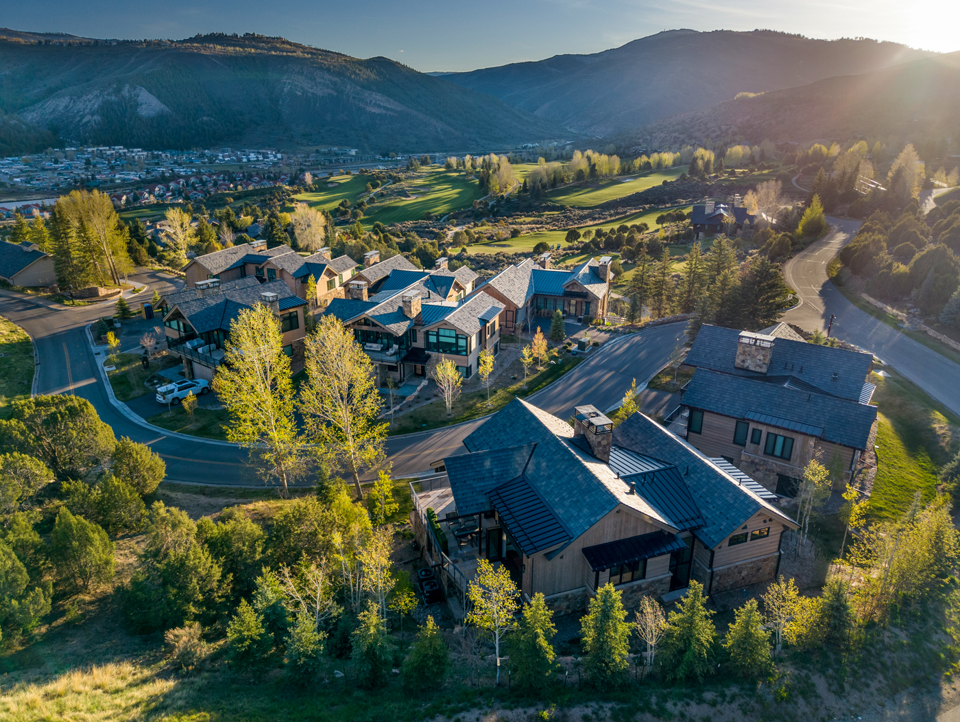 Golden hour over the residence and fairways