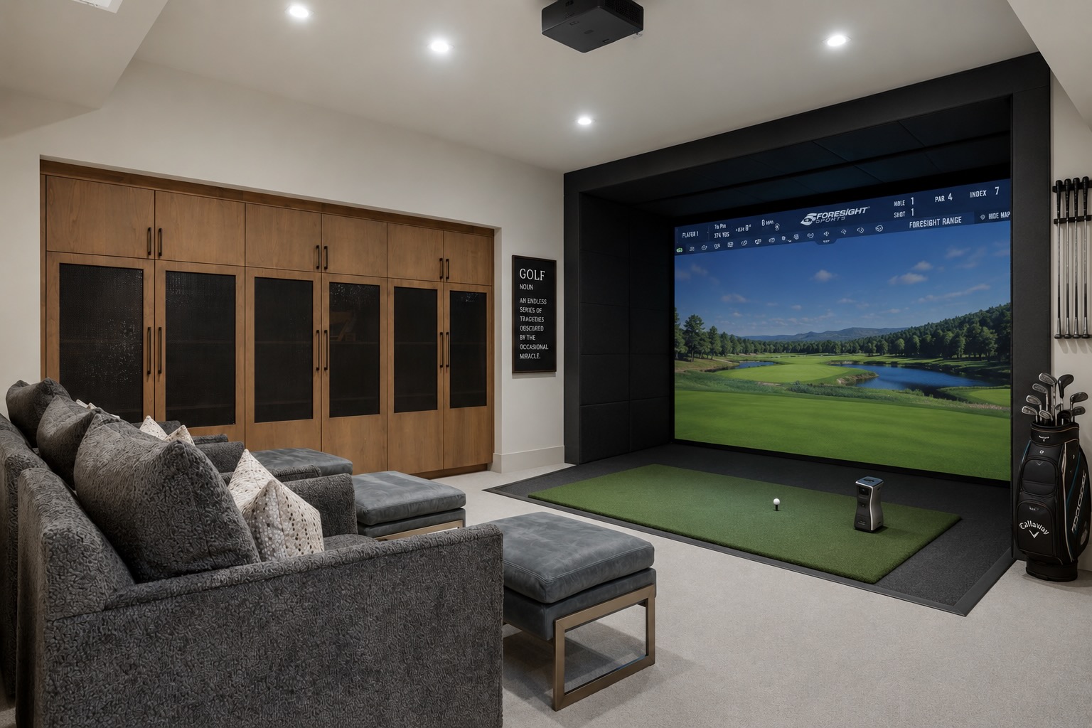 Golf simulator setup (virtually staged)