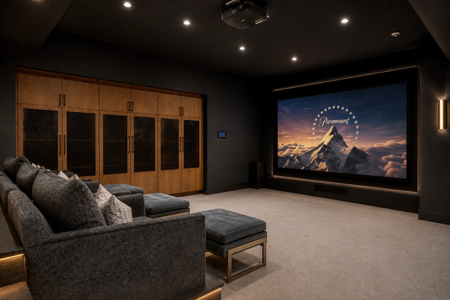 Home theater setup (virtually staged)